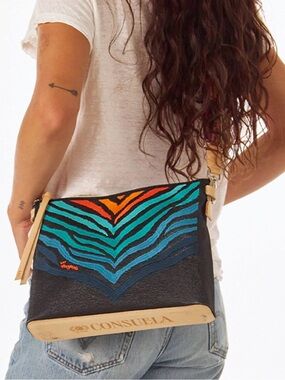 Consuela Black Teal Orange Zebra-Print Crossbody